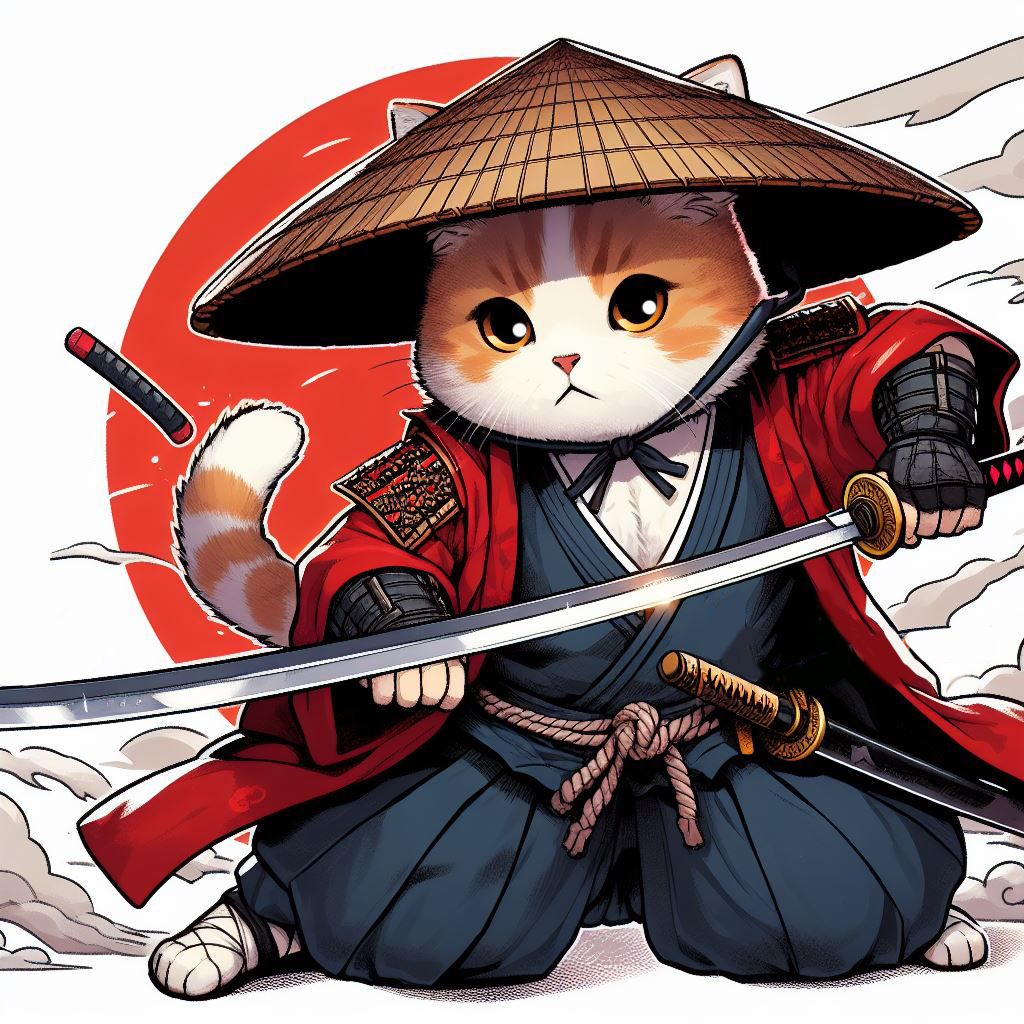 日本刀を持って戦う猫